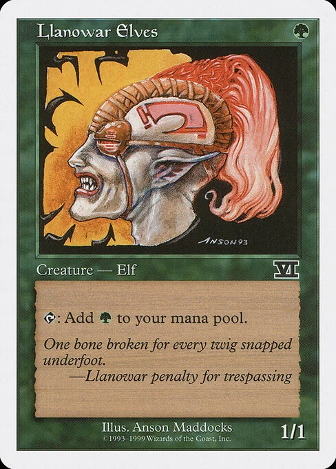 Llanowar Elves, carta Magic di tipo Creature — Elf Druid illustrata da Anson Maddocks