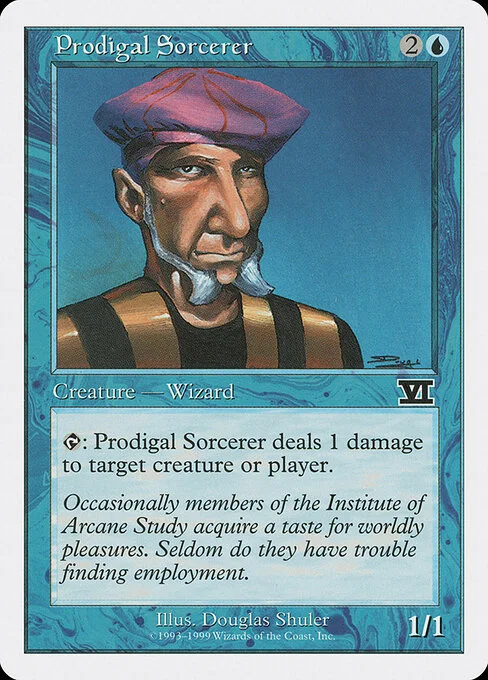 Prodigal Sorcerer, carta Magic di tipo Creature — Human Wizard Sorcerer illustrata da Douglas Shuler