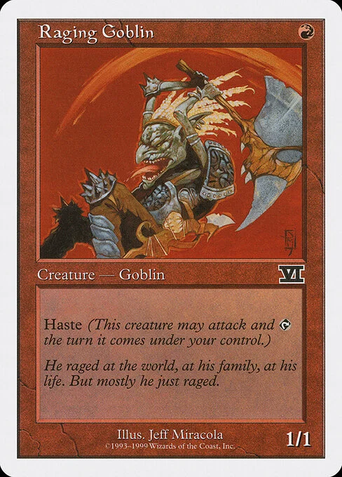 Raging Goblin, carta Magic di tipo Creature — Goblin Berserker illustrata da Jeff Miracola