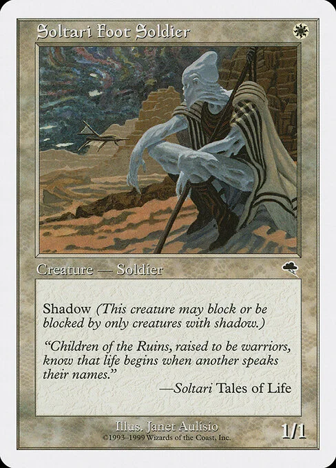 Soltari Foot Soldier, carta Magic di tipo Creature — Soltari Soldier illustrata da Janet Aulisio