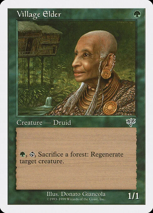Village Elder, carta Magic di tipo Creature — Human Druid illustrata da Donato Giancola