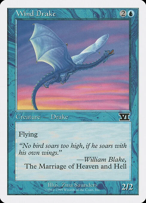 Wind Drake, carta Magic di tipo Creature — Drake illustrata da Zina Saunders