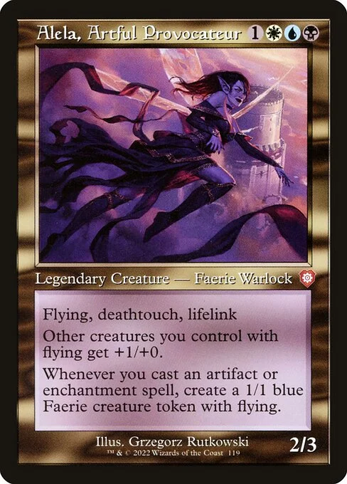 Alela, Artful Provocateur, carta Magic di tipo Legendary Creature — Faerie Warlock illustrata da Grzegorz Rutkowski