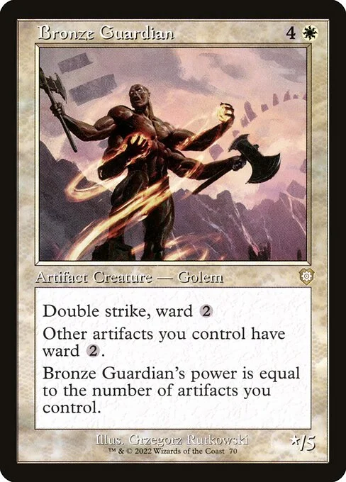 Bronze Guardian, carta Magic di tipo Artifact Creature — Golem illustrata da Grzegorz Rutkowski