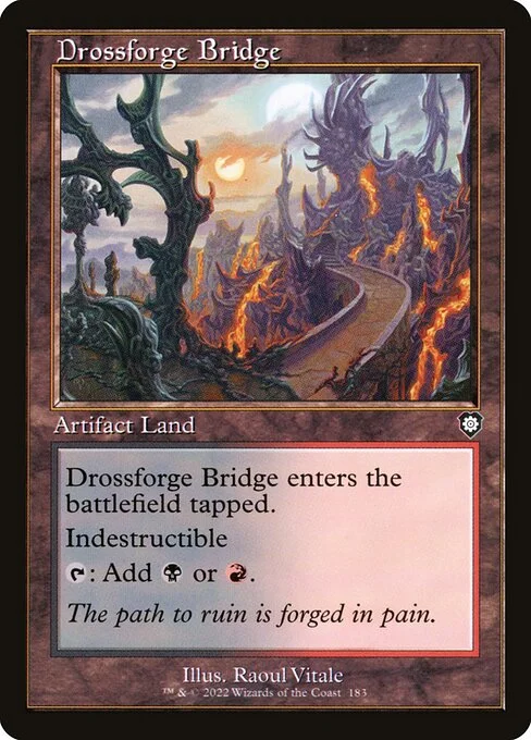 Drossforge Bridge, carta Magic di tipo Artifact Land illustrata da Raoul Vitale