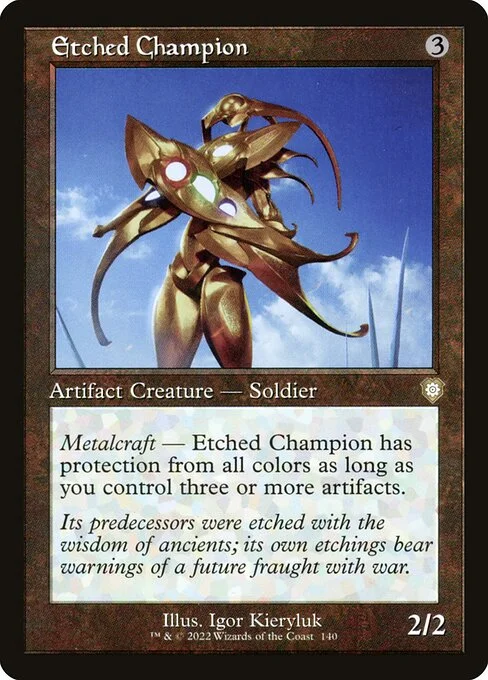 Etched Champion, carta Magic di tipo Artifact Creature — Soldier illustrata da Igor Kieryluk