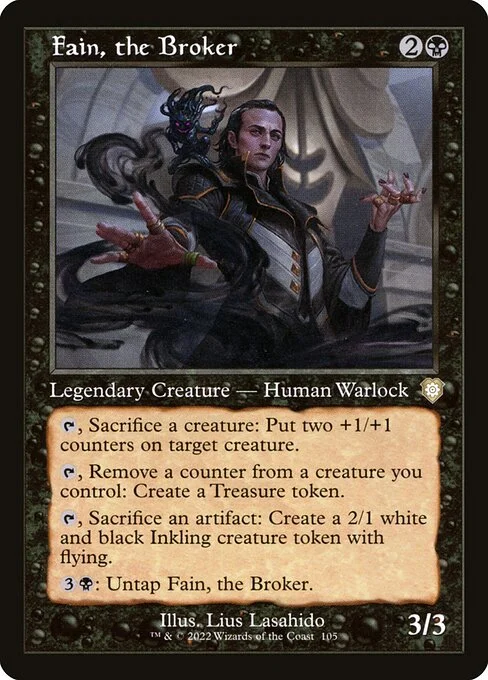 Fain, the Broker, carta Magic di tipo Legendary Creature — Human Warlock illustrata da Lius Lasahido