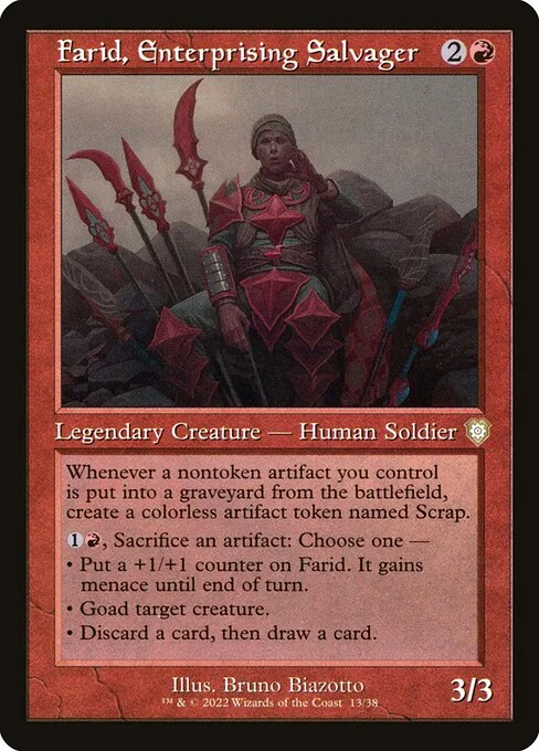 Farid, Enterprising Salvager, carta Magic di tipo Legendary Creature — Human Soldier illustrata da Bruno Biazotto