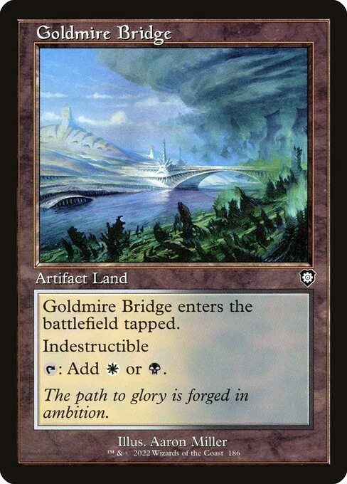 Goldmire Bridge, carta Magic di tipo Artifact Land illustrata da Aaron Miller