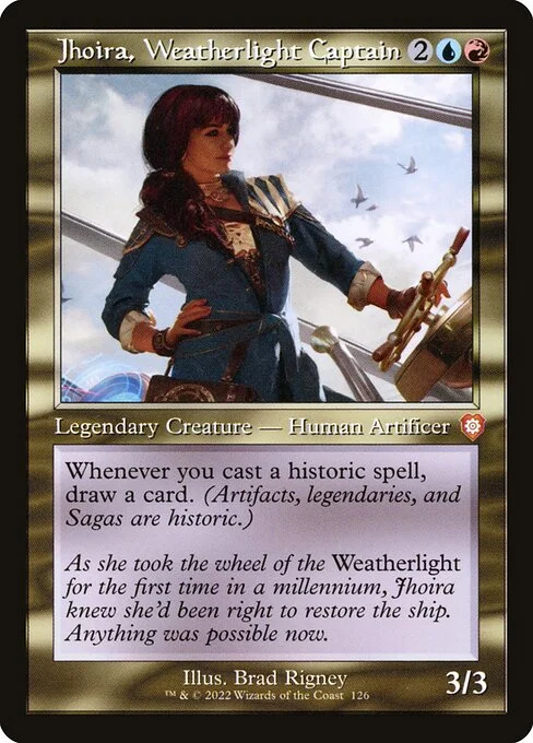 Jhoira, Weatherlight Captain, carta Magic di tipo Legendary Creature — Human Artificer illustrata da Brad Rigney