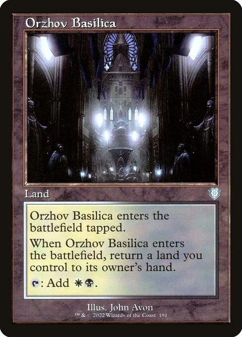 Orzhov Basilica, carta Magic di tipo Land illustrata da John Avon