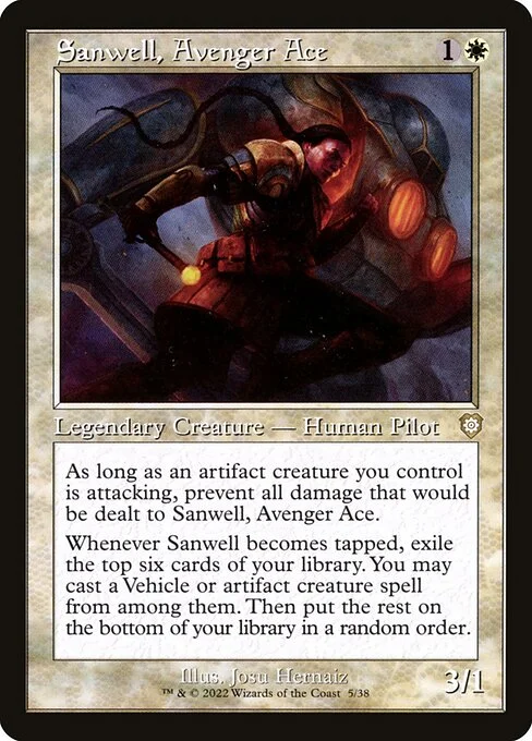 Sanwell, Avenger Ace, carta Magic di tipo Legendary Creature — Human Pilot illustrata da Josu Hernaiz