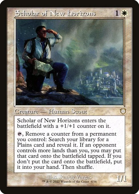 Scholar of New Horizons, carta Magic di tipo Creature — Human Scout illustrata da Randy Vargas