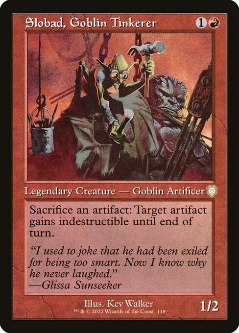 Slobad, Goblin Tinkerer, carta Magic di tipo Legendary Creature — Goblin Artificer illustrata da Kev Walker