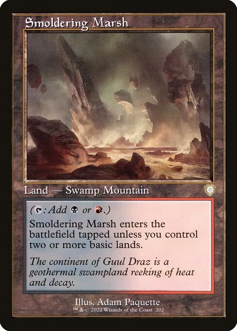 Smoldering Marsh, carta Magic di tipo Land — Swamp Mountain illustrata da Adam Paquette