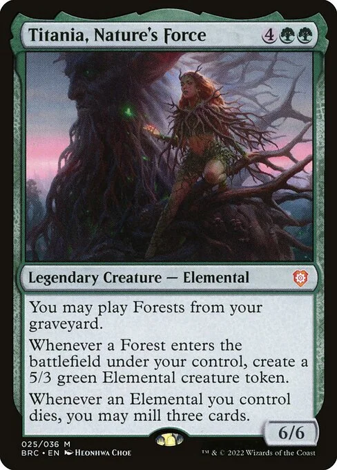 Titania, Nature's Force, carta Magic di tipo Legendary Creature — Elemental illustrata da Heonhwa
