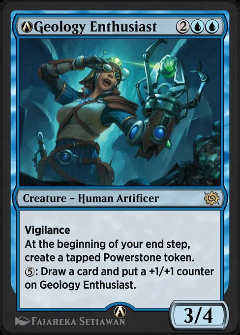 A-Geology Enthusiast, carta Magic di tipo Creature — Human Artificer illustrata da Fajareka Setiawan