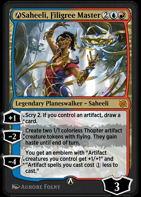 A-Saheeli, Filigree Master, carta Magic di tipo Legendary Planeswalker — Saheeli illustrata da Aurore Folny