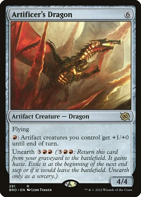 Artificer's Dragon, carta Magic di tipo Artifact Creature — Dragon illustrata da Leon Tukker