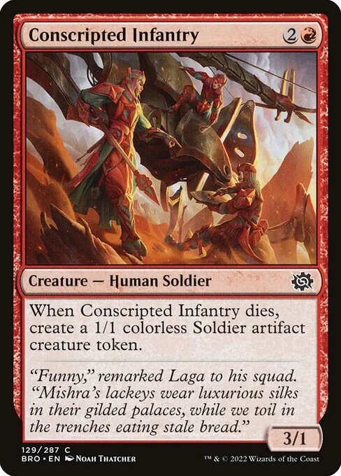 Conscripted Infantry, carta Magic di tipo Creature — Human Soldier illustrata da Noah Thatcher