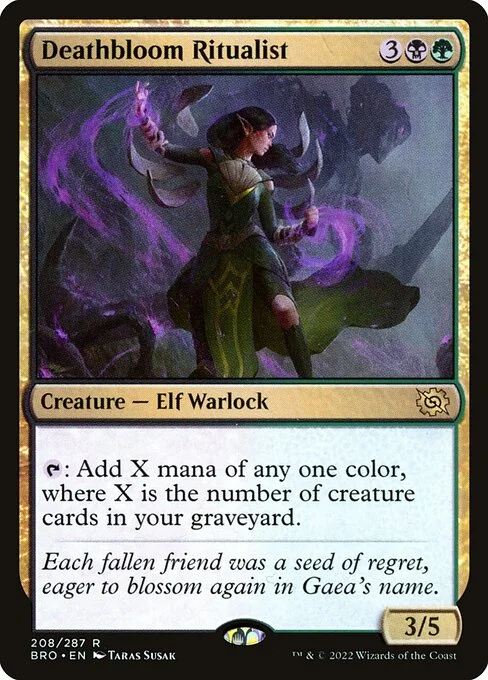 Deathbloom Ritualist, carta Magic di tipo Creature — Elf Warlock illustrata da Taras Susak