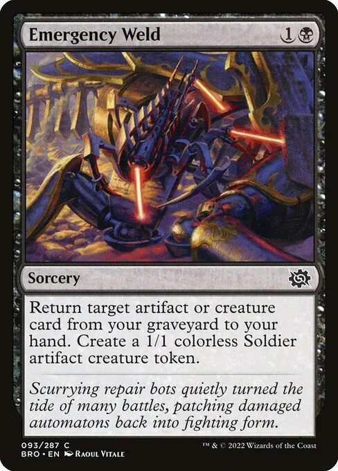 Emergency Weld, carta Magic di tipo Sorcery illustrata da Raoul Vitale