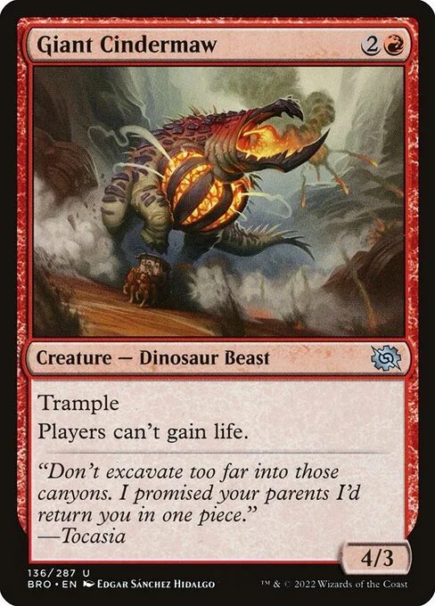 Giant Cindermaw, carta Magic di tipo Creature — Dinosaur Beast illustrata da Edgar Sánchez Hidalgo