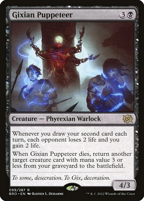 Gixian Puppeteer, carta Magic di tipo Creature — Phyrexian Warlock illustrata da Bastien L. Deharme