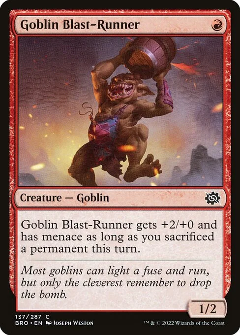 Goblin Blast-Runner, carta Magic di tipo Creature — Goblin illustrata da Joseph Weston