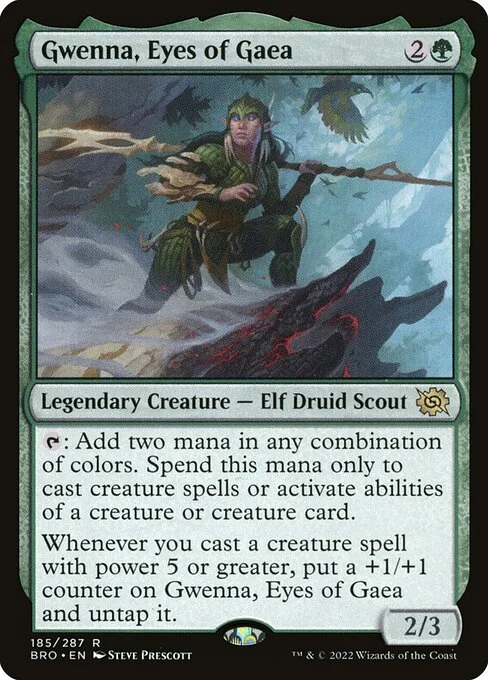 Gwenna, Eyes of Gaea, carta Magic di tipo Legendary Creature — Elf Druid Scout illustrata da Steve Prescott
