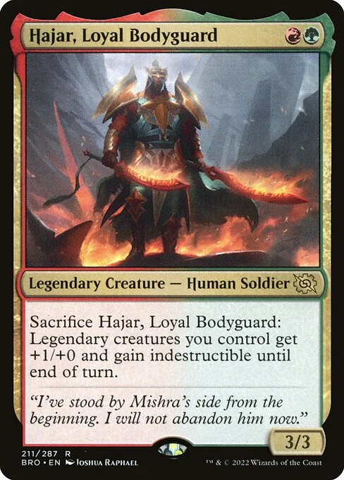 Hajar, Loyal Bodyguard, carta Magic di tipo Legendary Creature — Human Soldier illustrata da Joshua Raphael