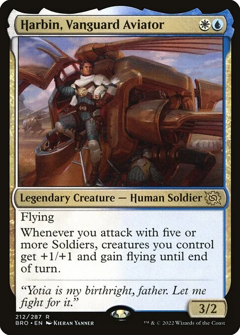 Harbin, Vanguard Aviator, carta Magic di tipo Legendary Creature — Human Soldier illustrata da Kieran Yanner
