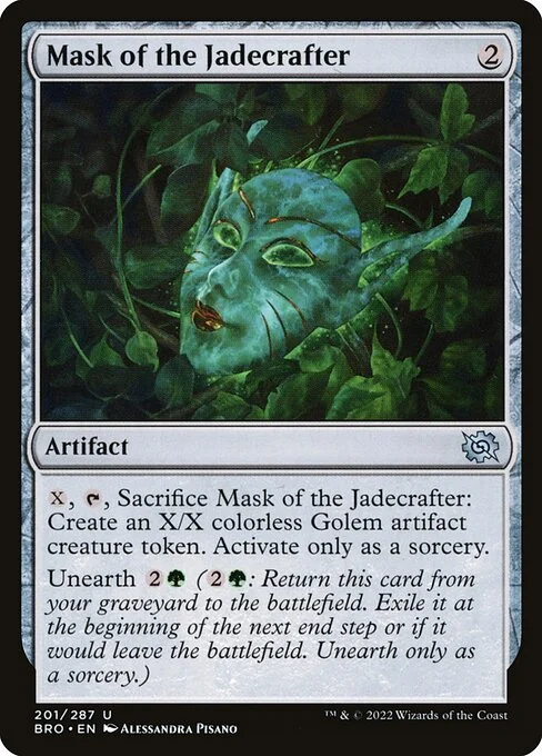 Mask of the Jadecrafter, carta Magic di tipo Artifact illustrata da Alessandra Pisano