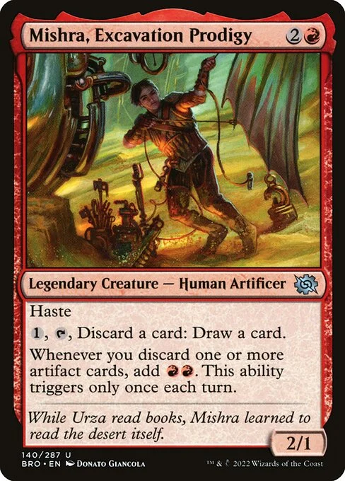 Mishra, Excavation Prodigy, carta Magic di tipo Legendary Creature — Human Artificer illustrata da Donato Giancola
