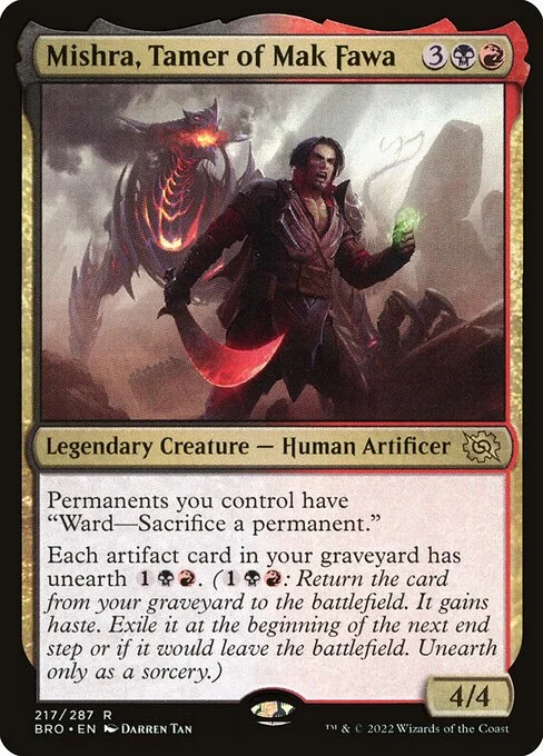 Mishra, Tamer of Mak Fawa, carta Magic di tipo Legendary Creature — Human Artificer illustrata da Darren Tan