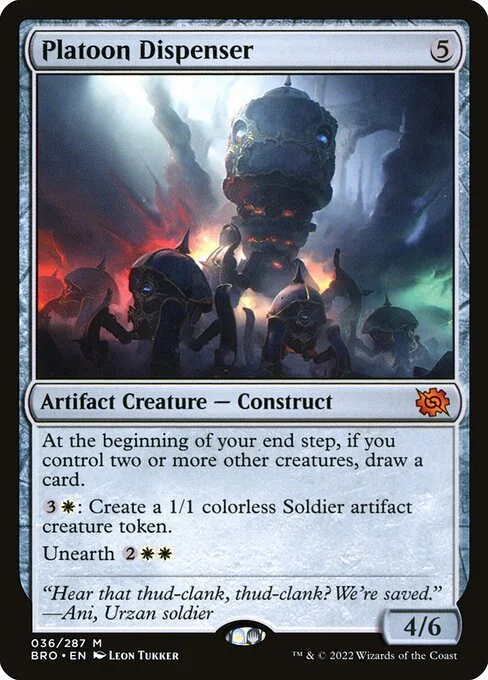 Platoon Dispenser, carta Magic di tipo Artifact Creature — Construct illustrata da Leon Tukker