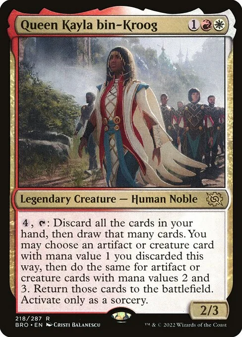 Queen Kayla bin-Kroog, carta Magic di tipo Legendary Creature — Human Noble illustrata da Cristi Balanescu