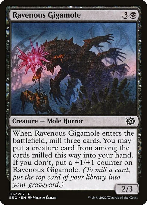 Ravenous Gigamole, carta Magic di tipo Creature — Mole Horror illustrata da Milivoj Ćeran