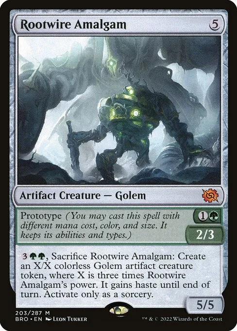Rootwire Amalgam, carta Magic di tipo Artifact Creature — Golem illustrata da Leon Tukker