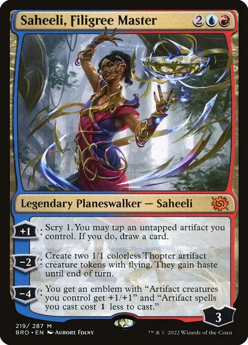 Saheeli, Filigree Master, carta Magic di tipo Legendary Planeswalker — Saheeli illustrata da Aurore Folny