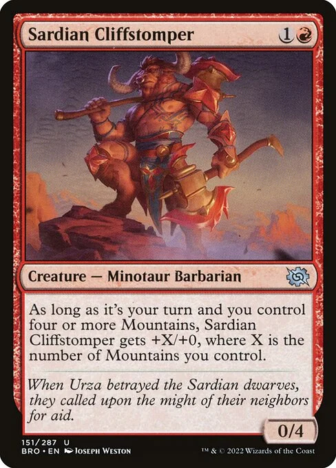 Sardian Cliffstomper, carta Magic di tipo Creature — Minotaur Barbarian illustrata da Joseph Weston