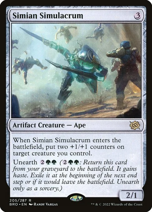 Simian Simulacrum, carta Magic di tipo Artifact Creature — Ape illustrata da Randy Vargas