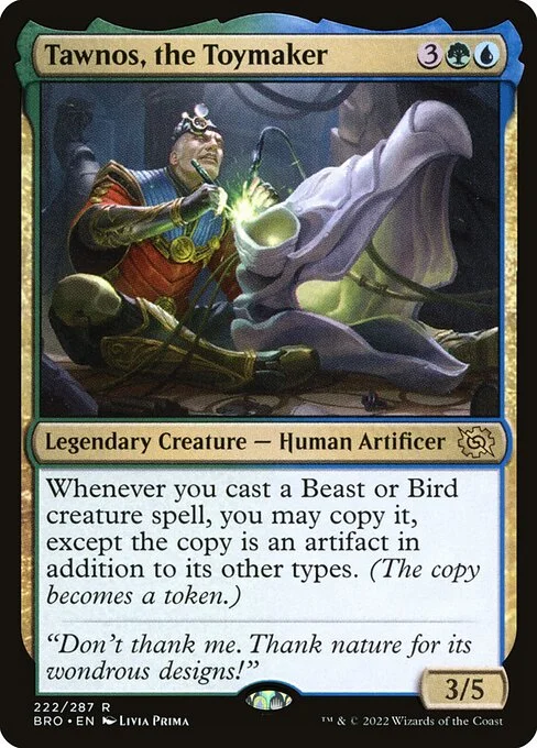 Tawnos, the Toymaker, carta Magic di tipo Legendary Creature — Human Artificer illustrata da Livia Prima