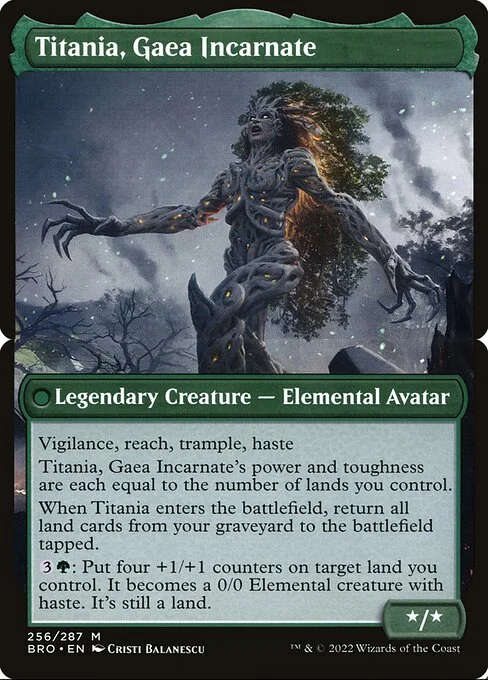 Titania, Gaea Incarnate, carta Magic di tipo Legendary Creature — Elemental Avatar illustrata da Cristi Balanescu