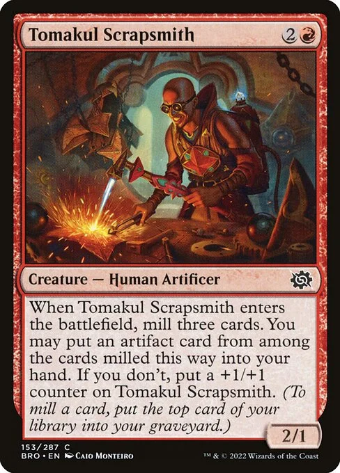 Tomakul Scrapsmith, carta Magic di tipo Creature — Human Artificer illustrata da Caio Monteiro