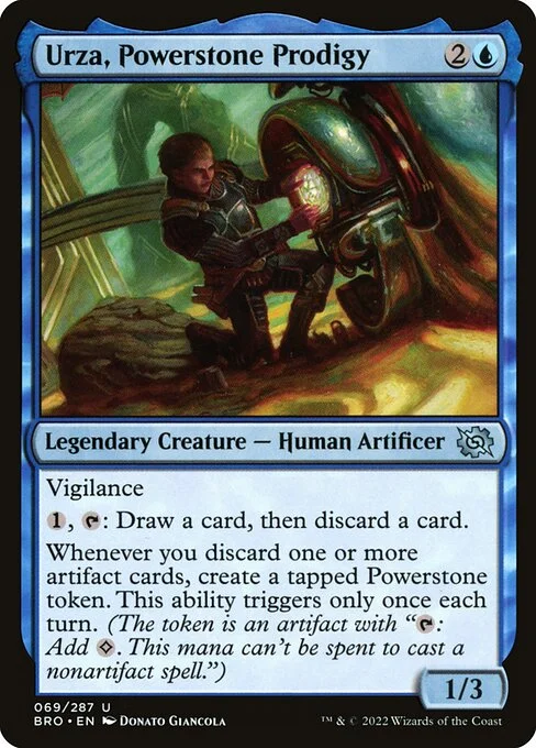 Urza, Powerstone Prodigy, carta Magic di tipo Legendary Creature — Human Artificer illustrata da Donato Giancola