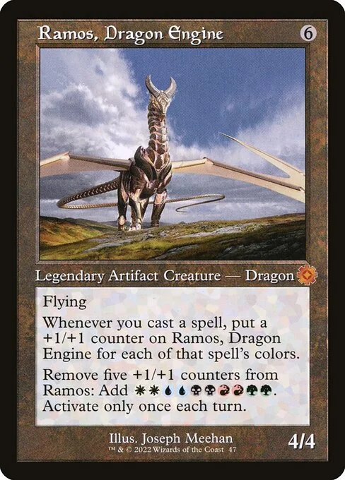 Ramos, Dragon Engine, carta Magic di tipo Legendary Artifact Creature — Dragon illustrata da Joseph Meehan
