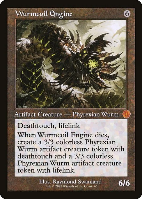 Wurmcoil Engine, carta Magic di tipo Artifact Creature — Phyrexian Wurm illustrata da Raymond Swanland