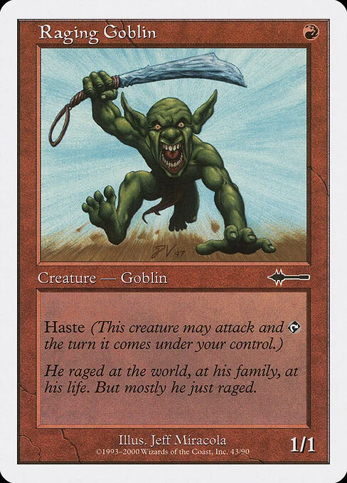Raging Goblin, carta Magic di tipo Creature — Goblin Berserker illustrata da Pete Venters