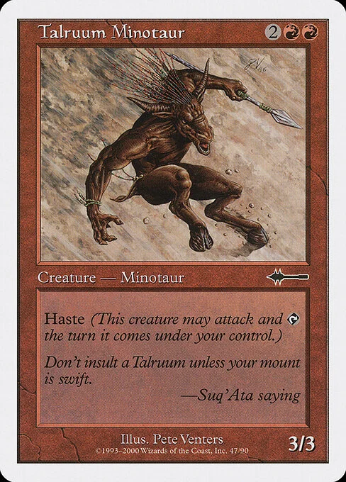 Talruum Minotaur, carta Magic di tipo Creature — Minotaur Berserker illustrata da Pete Venters